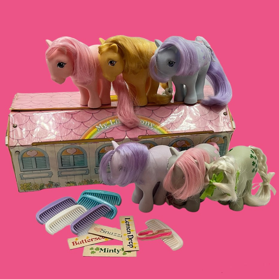 1983年★80's★vintage★ビンテージ★G1★MyLittlePony★マイリトルポニー★pony and Accessory Cases★carrycase★キャリーケース★Blossom★purple★blue belle★blue★butterscotch★yellow★cottoncandy★pink★Minty★green★Snuzzle★フィギュア★人形★ぬいぐるみ★