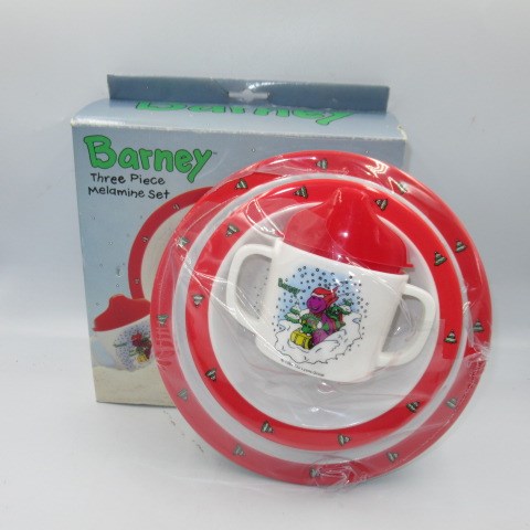 90's★Barney★Dinosaur★Barney★Dinner Wear set★Dish set★Melamine plate★Doll★Figure★Stuffed animal★Unused item★ 