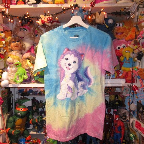 LISA FRANK★リサフランク★Tシャツ★フィギュア★人形★ぬいぐるみ★タイダイ★Lady's★Lサイズ★イヌ★ハスキー★新品★