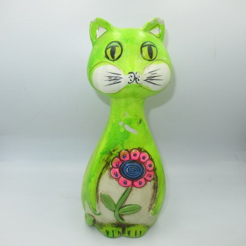 70's★Vintage★Psychedelic★Figurine★Pottery★Cat★Kitty★Figure★Doll★Stuffed animal★ 