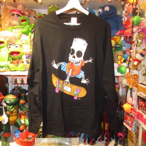The Simpsons★Simpsons★Bart★skate★Skateboard★Skeleton★Long Sleeve★Long T★T-shirt★Men's★Size L★USED★ 