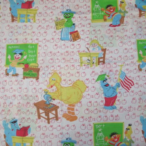 SESAME STREET★セサミストリート★ビッグバード★Big Bird★クッキーモンスター★CookieMonster★オスカー★Oscar The Grouch★アーニー★バート★フラットシーツ★VINTAGE★ぬいぐるみ★フィギュア★人形★USED★学校★リンゴ