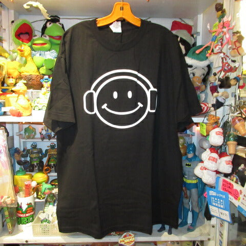スマイル★SMILEY FACE★Tシャツ★DJ★ニコニコ★フィギュア★人形★XL★ブラック