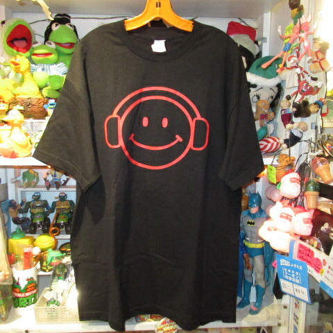 スマイル★SMILEY FACE★Tシャツ★DJ★ニコニコ★フィギュア★人形★XL★ブラック