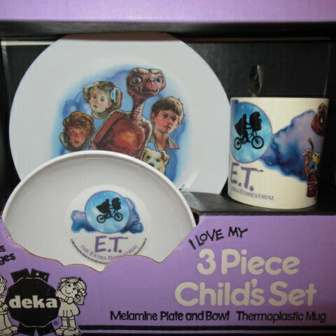 1982★Vintage★Movie ET★Eety★3 Piece Child's Set★Plate &amp; Cup★Plate &amp; Cup Set★Plate★Plastic Cup★Stuffed Animal★Doll★Figure 